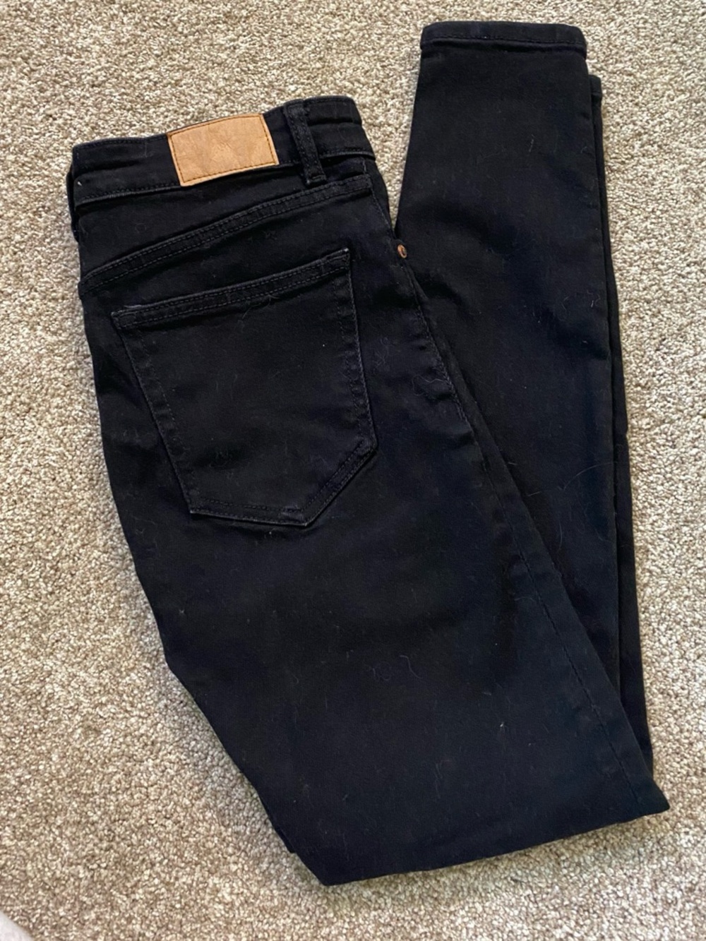 Zara Black Skinny Jeans with Tan Waist Patch